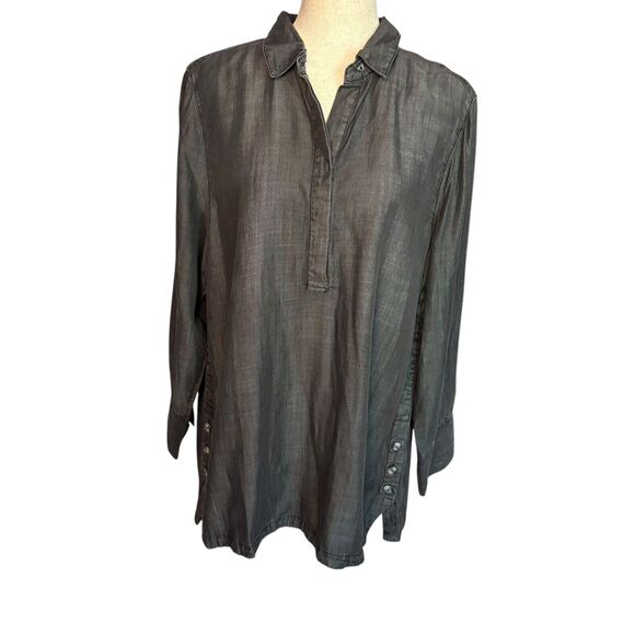 Chico’s Denim Tencel Step-Hem Tunic Top Women’s Size 3, XL Relaxed Fit NEW - Picture 1 of 8